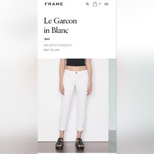 FRAME women's jeans Le Garçon in Blanc Size 25